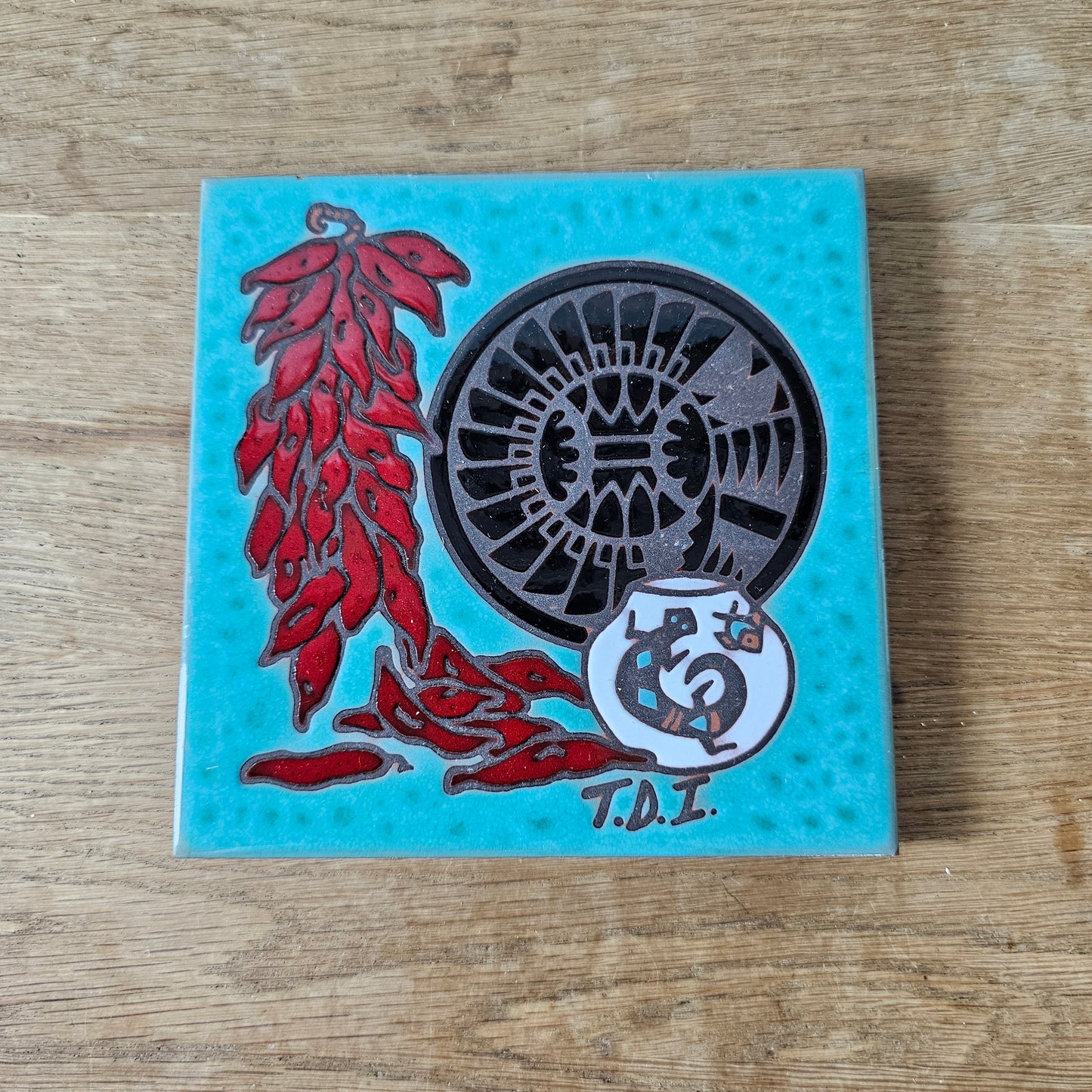 Set of six vintage Southwestern artist tile trivets by Cleo Teissedre, K. Rit & Leone Kuhne