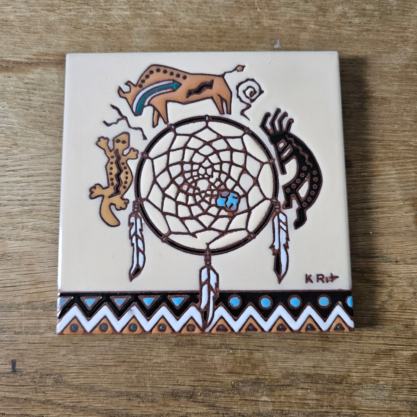 Set of six vintage Southwestern artist tile trivets by Cleo Teissedre, K. Rit & Leone Kuhne