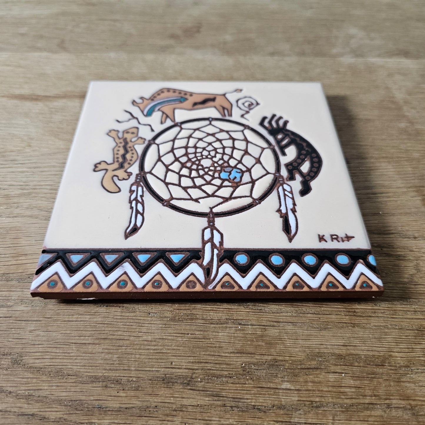 Set of six vintage Southwestern artist tile trivets by Cleo Teissedre, K. Rit & Leone Kuhne