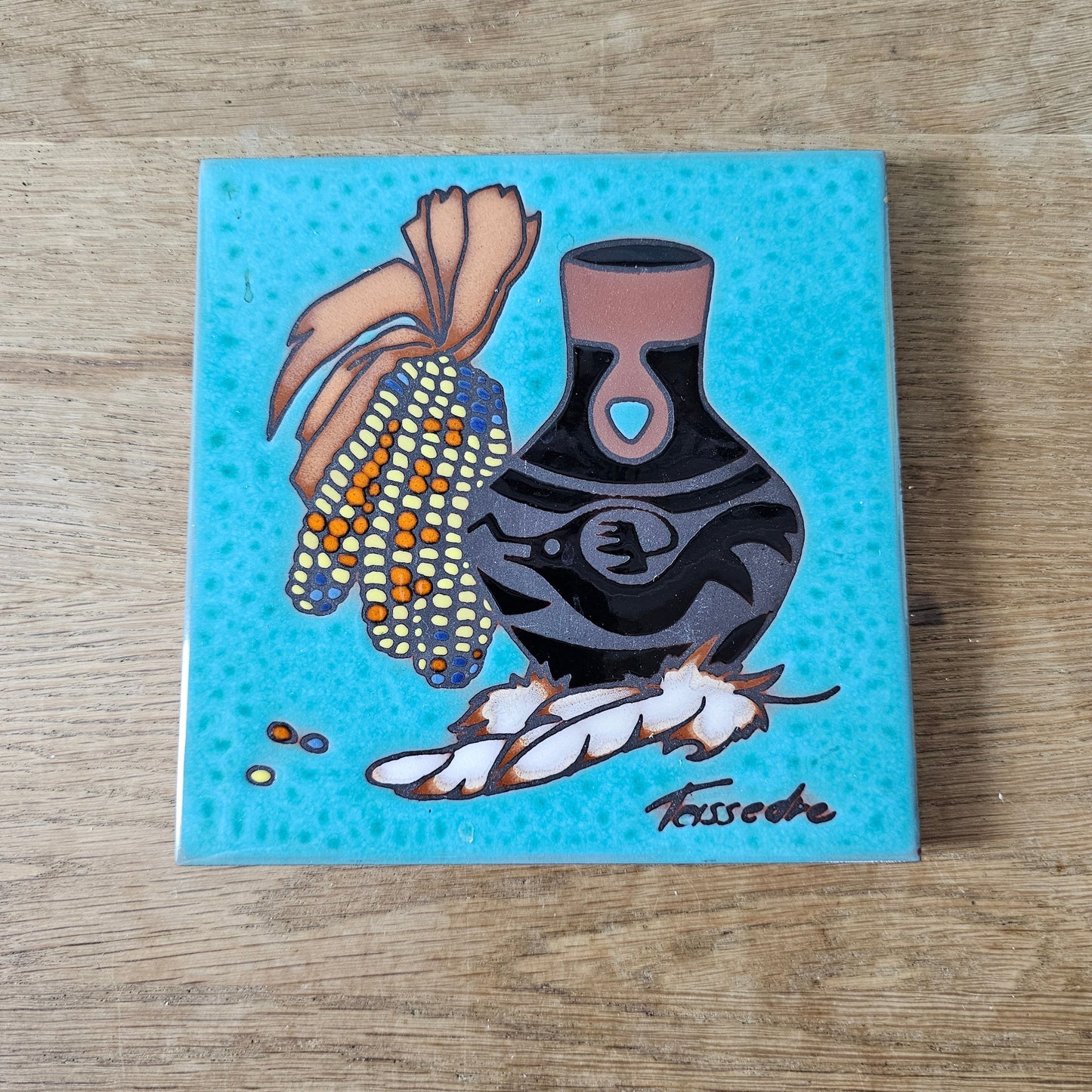 Set of six vintage Southwestern artist tile trivets by Cleo Teissedre, K. Rit & Leone Kuhne