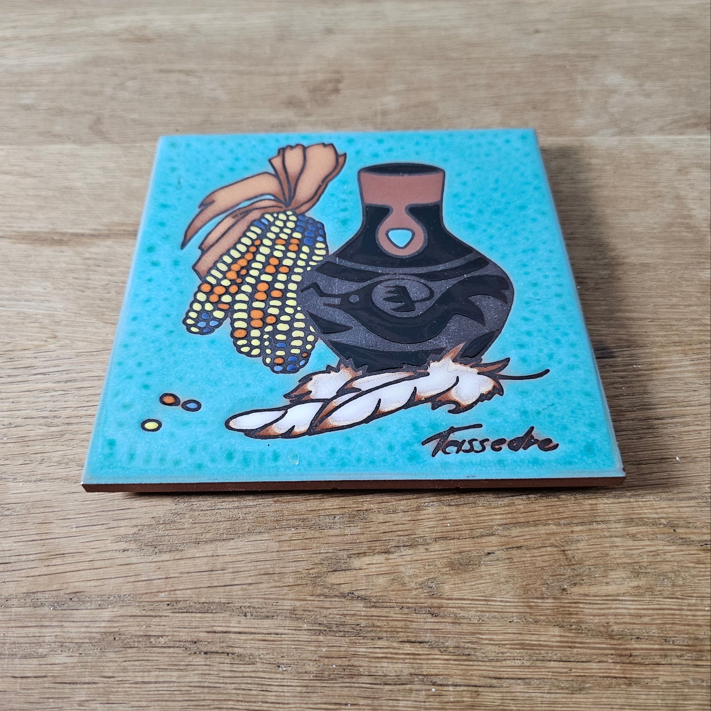 Set of six vintage Southwestern artist tile trivets by Cleo Teissedre, K. Rit & Leone Kuhne