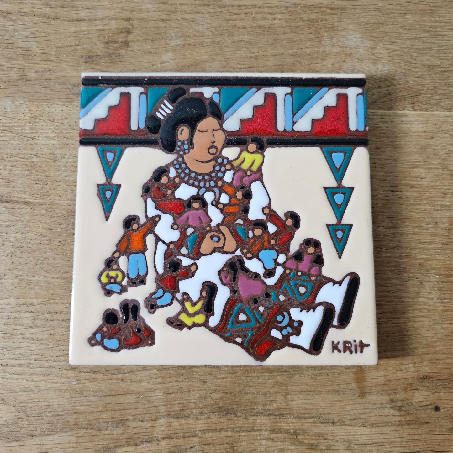 Set of six vintage Southwestern artist tile trivets by Cleo Teissedre, K. Rit & Leone Kuhne