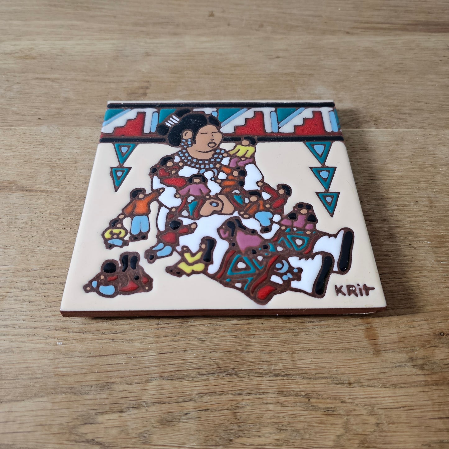 Set of six vintage Southwestern artist tile trivets by Cleo Teissedre, K. Rit & Leone Kuhne