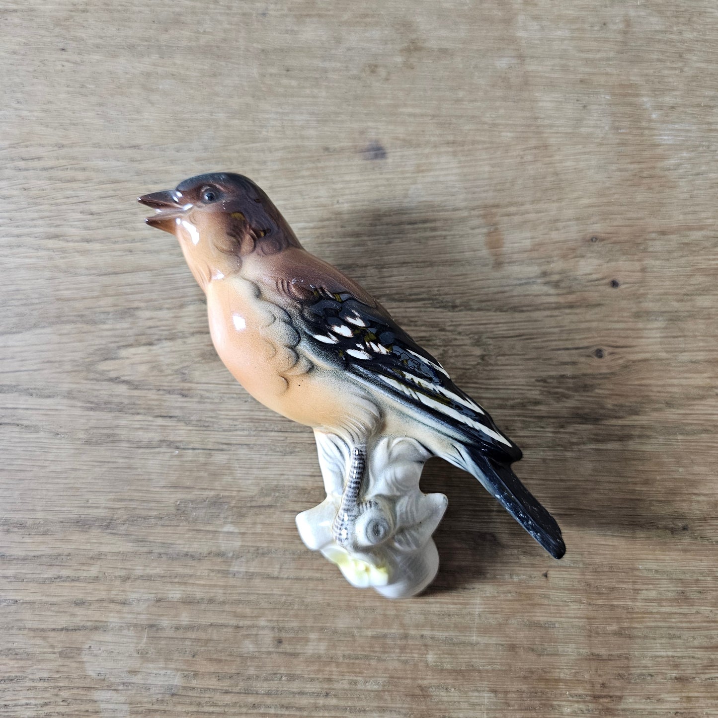 Vintage hand-painted porcelain chaffinch bird wall plaque