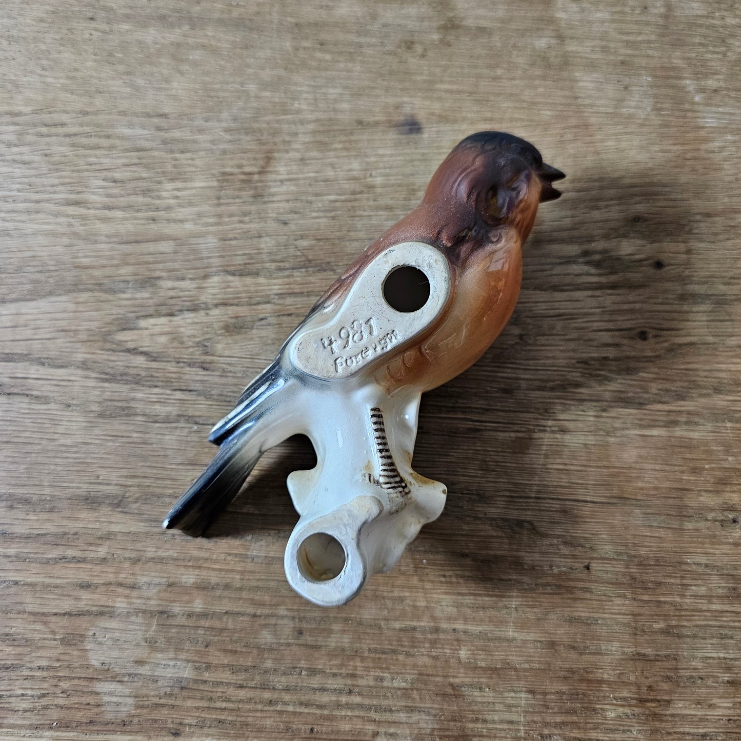 Vintage hand-painted porcelain chaffinch bird wall plaque