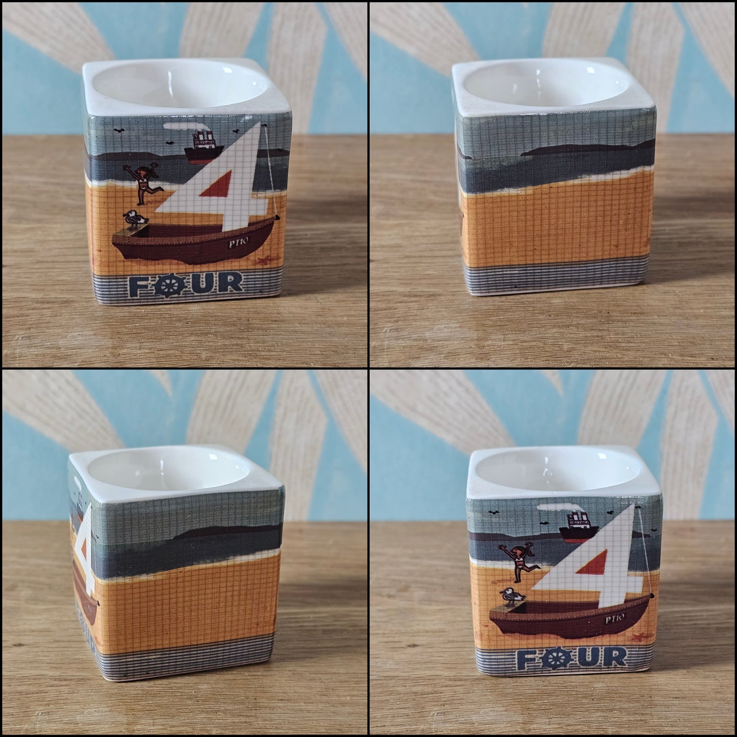 Set of 3 Paul Thurlby illustrated numbered egg cups (No. 1, 2 & 4)