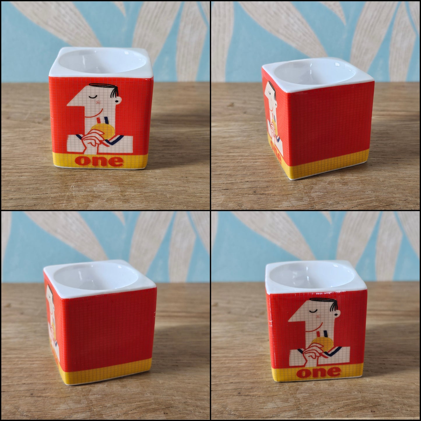 Set of 3 Paul Thurlby illustrated numbered egg cups (No. 1, 2 & 4)
