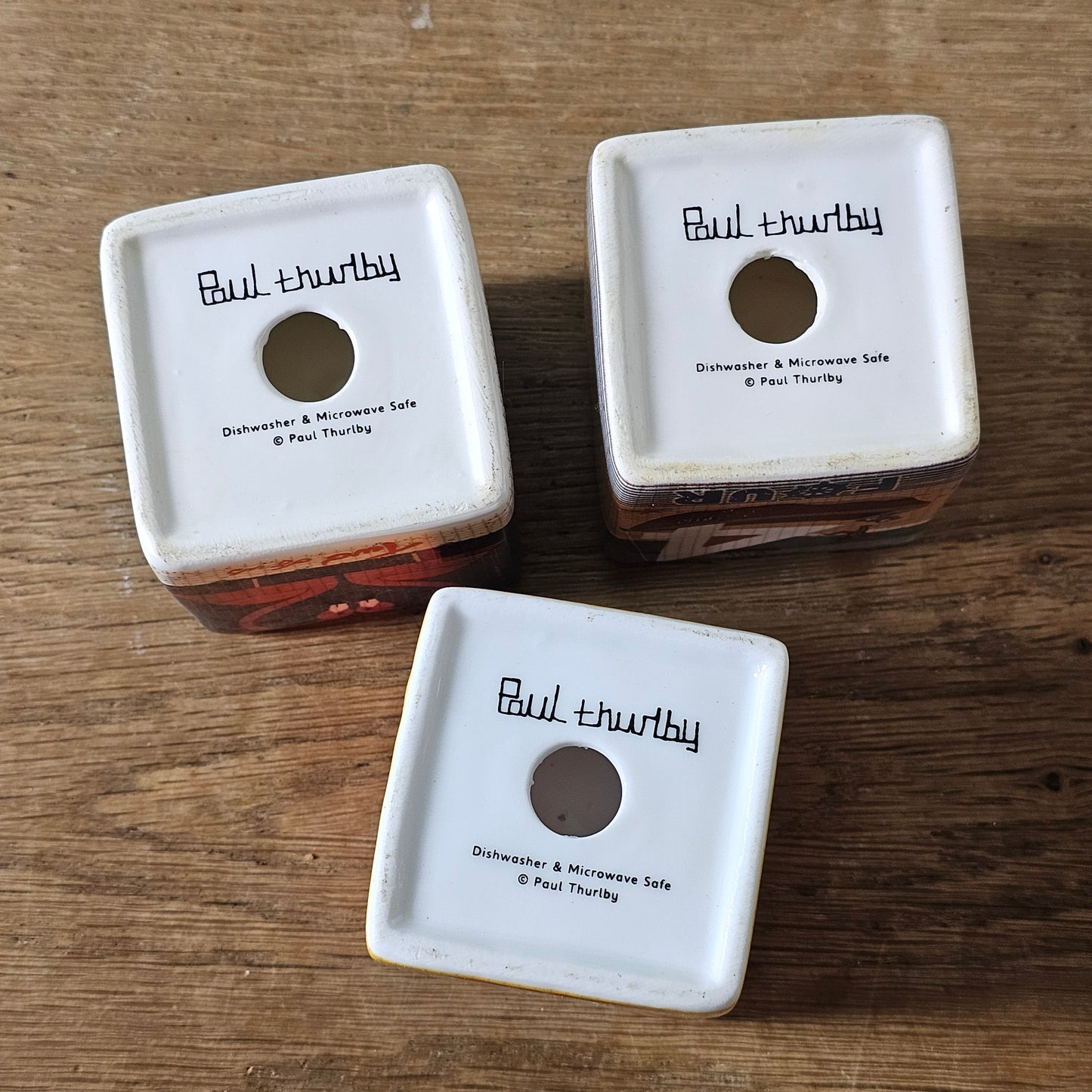 Set of 3 Paul Thurlby illustrated numbered egg cups (No. 1, 2 & 4)