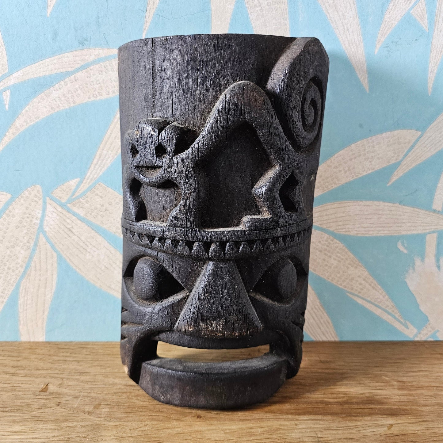 1960s/70s hand-carved tropical hardwood tribal-style mask wall sculpture