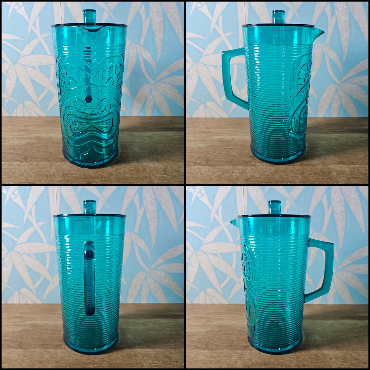 Teal Tiki cocktail pitcher and 4-tumbler drink set