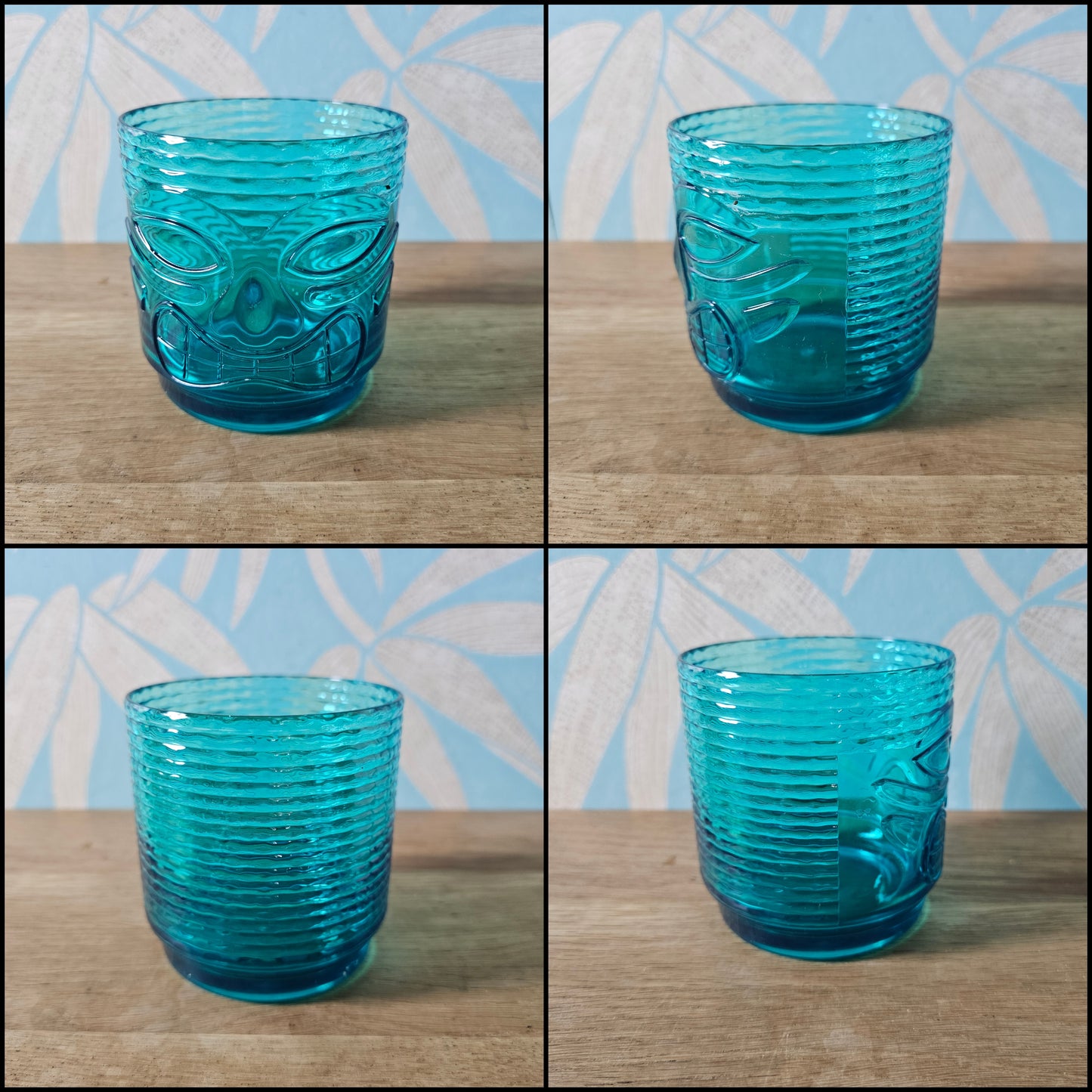 Teal Tiki cocktail pitcher and 4-tumbler drink set