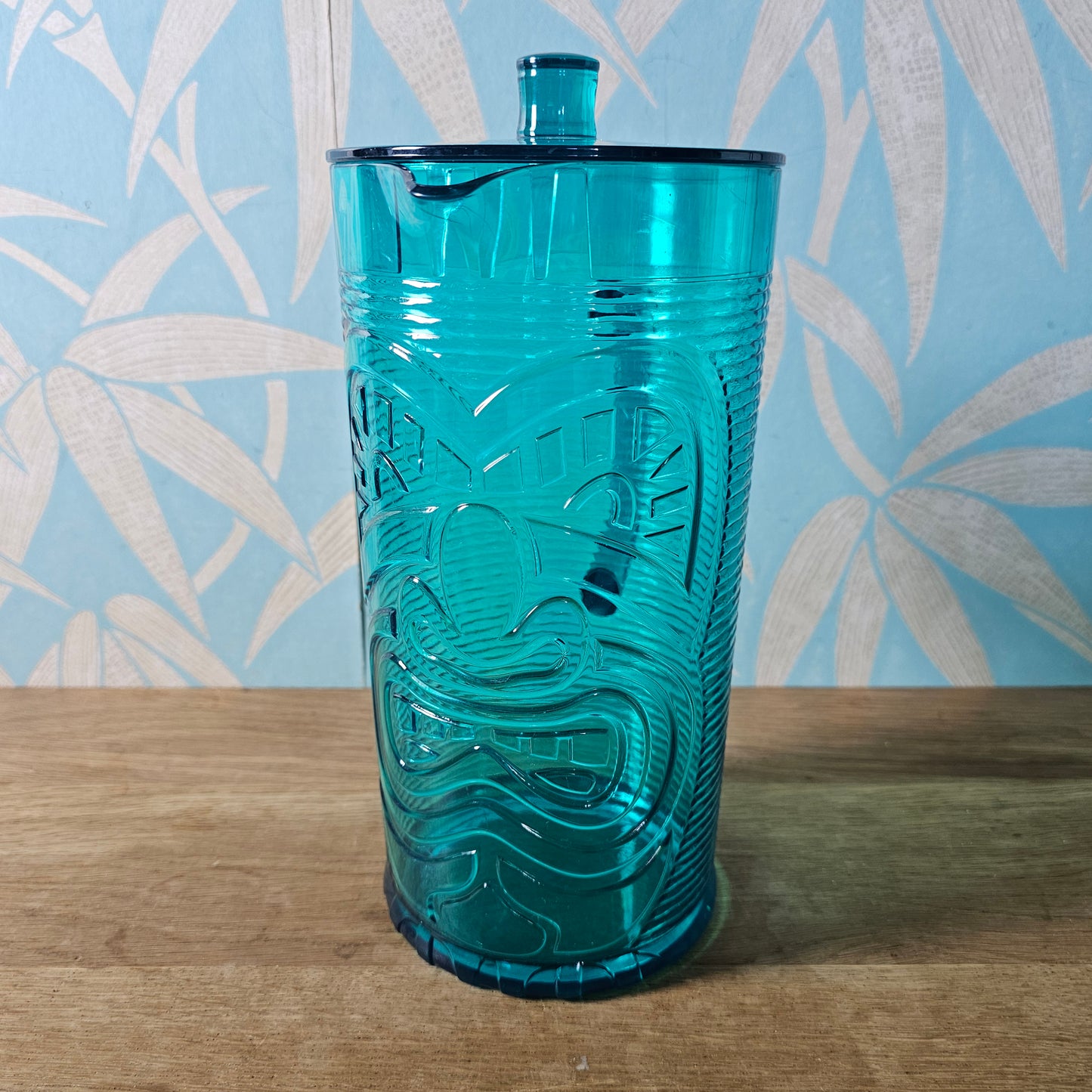 Teal Tiki cocktail pitcher and 4-tumbler drink set