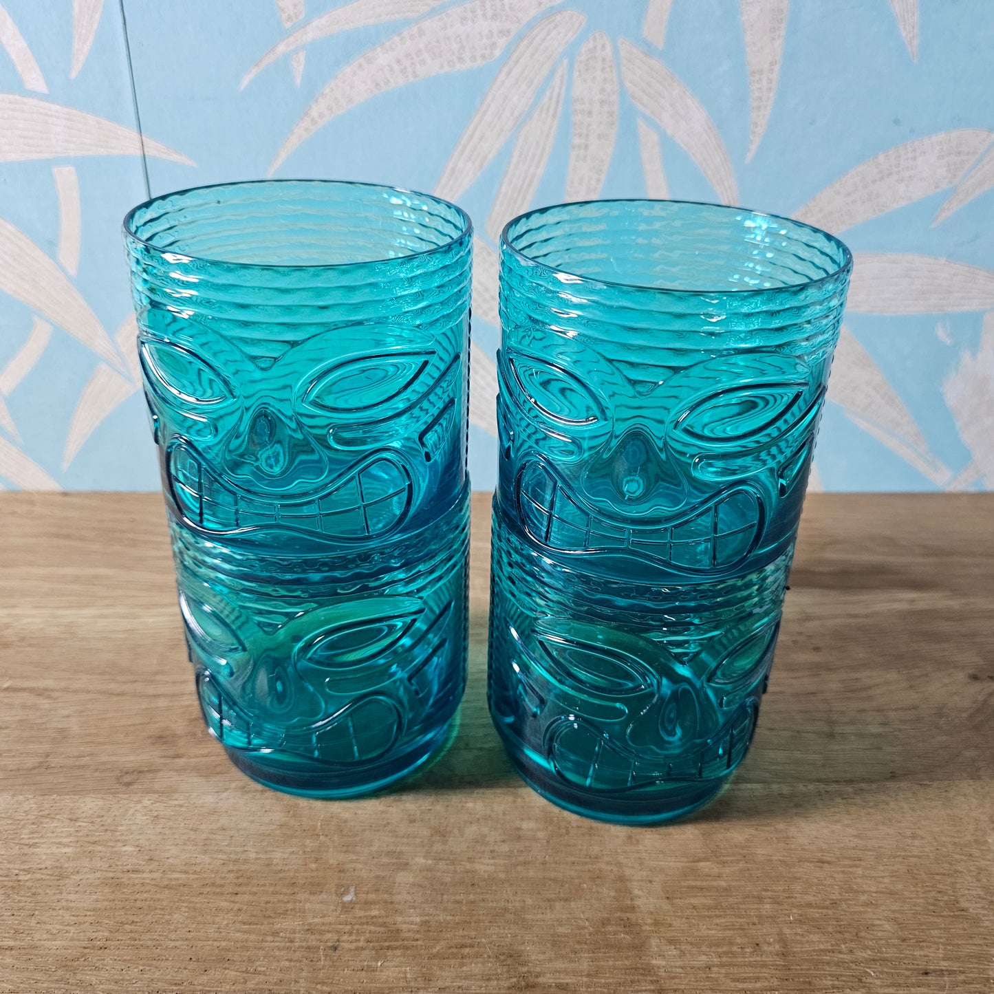 Teal Tiki cocktail pitcher and 4-tumbler drink set