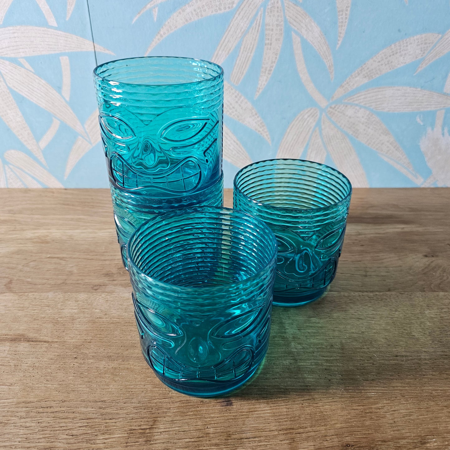 Teal Tiki cocktail pitcher and 4-tumbler drink set