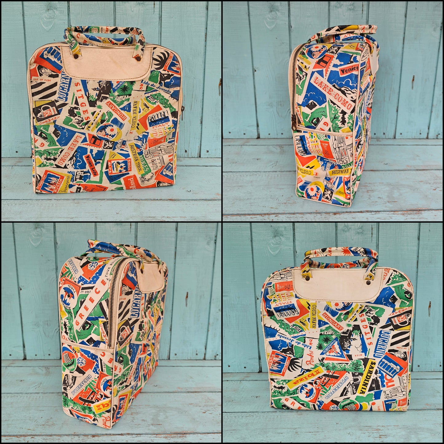 Mid-century Isovac picnic set in world travel print carry case