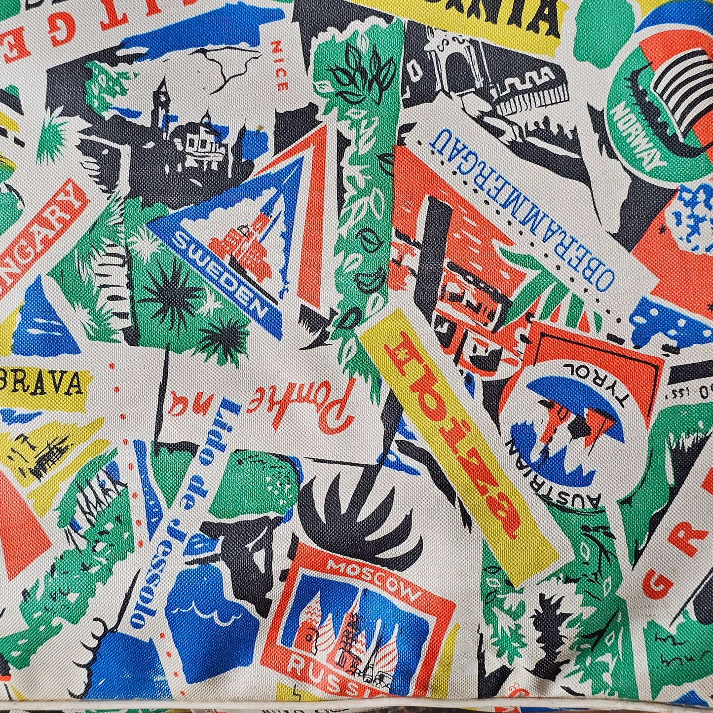 Mid-century Isovac picnic set in world travel print carry case