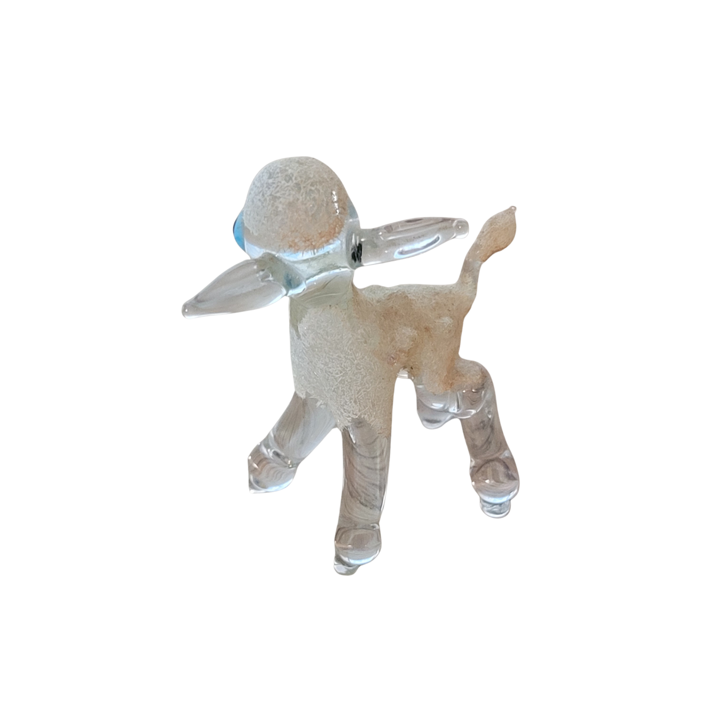 1950s Murano-style spun glass lamb figurine with blue eyes