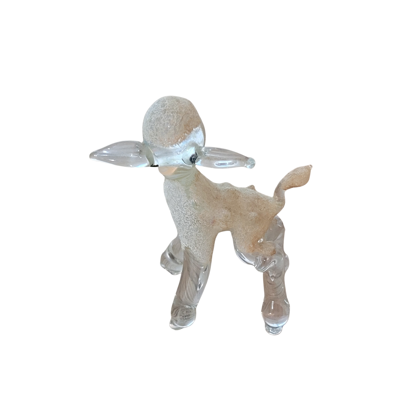 1950s Murano-style spun glass lamb figurine with blue eyes