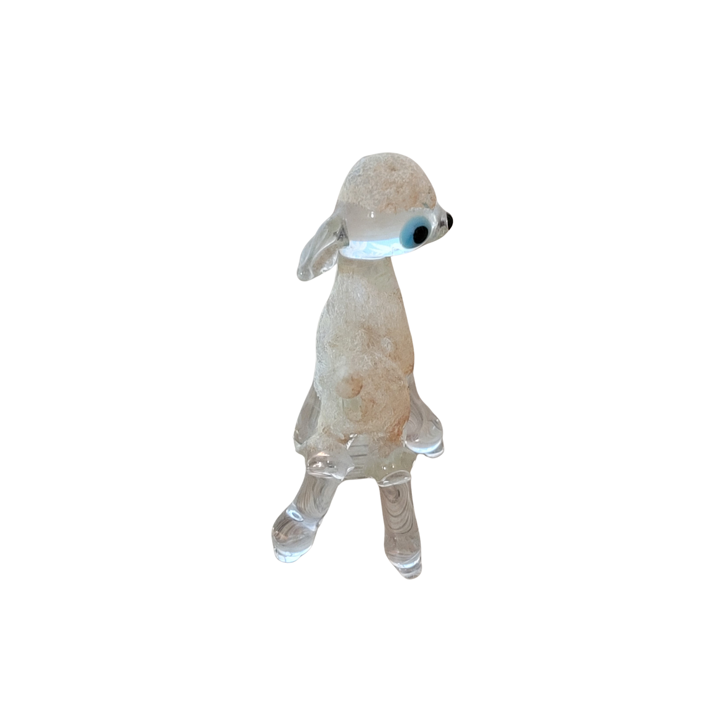 1950s Murano-style spun glass lamb figurine with blue eyes