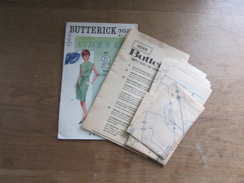 Uncut 1960s Butterick 3026 Quick 'n Easy misses' dress, size 14 (complete)