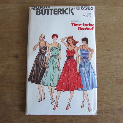 Uncut 1980s Butterick 6562 sewing pattern for misses' dress, sizes 8-12 (complete)