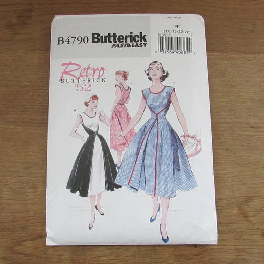 Uncut 2006 Butterick Retro'52 B4790 sewing pattern for 1950s misses' wrap dress, sizes 16-22 (complete)
