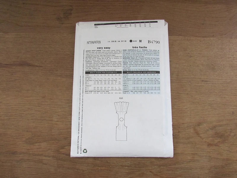 Uncut 2006 Butterick Retro'52 B4790 sewing pattern for 1950s misses' wrap dress, sizes 16-22 (complete)