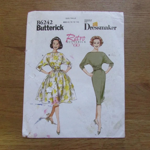 Uncut 2015 Butterick Retro'60 B6242 sewing pattern for misses' 1960s dress, sizes 6-14 (complete)
