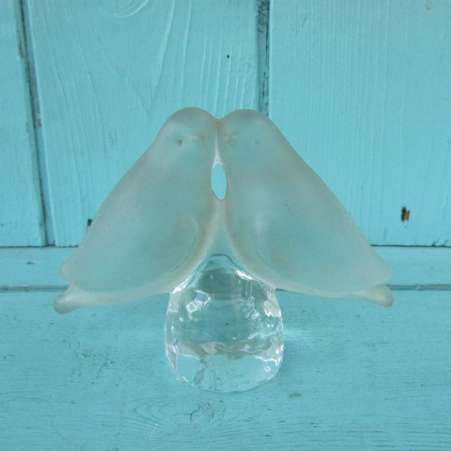 1970/80s Swedish frosted glass Love Birds ornament by Reijmyre Kristall