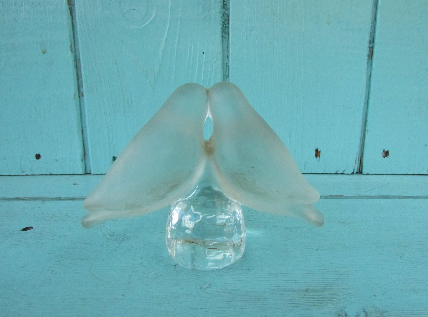 1970/80s Swedish frosted glass Love Birds ornament by Reijmyre Kristall