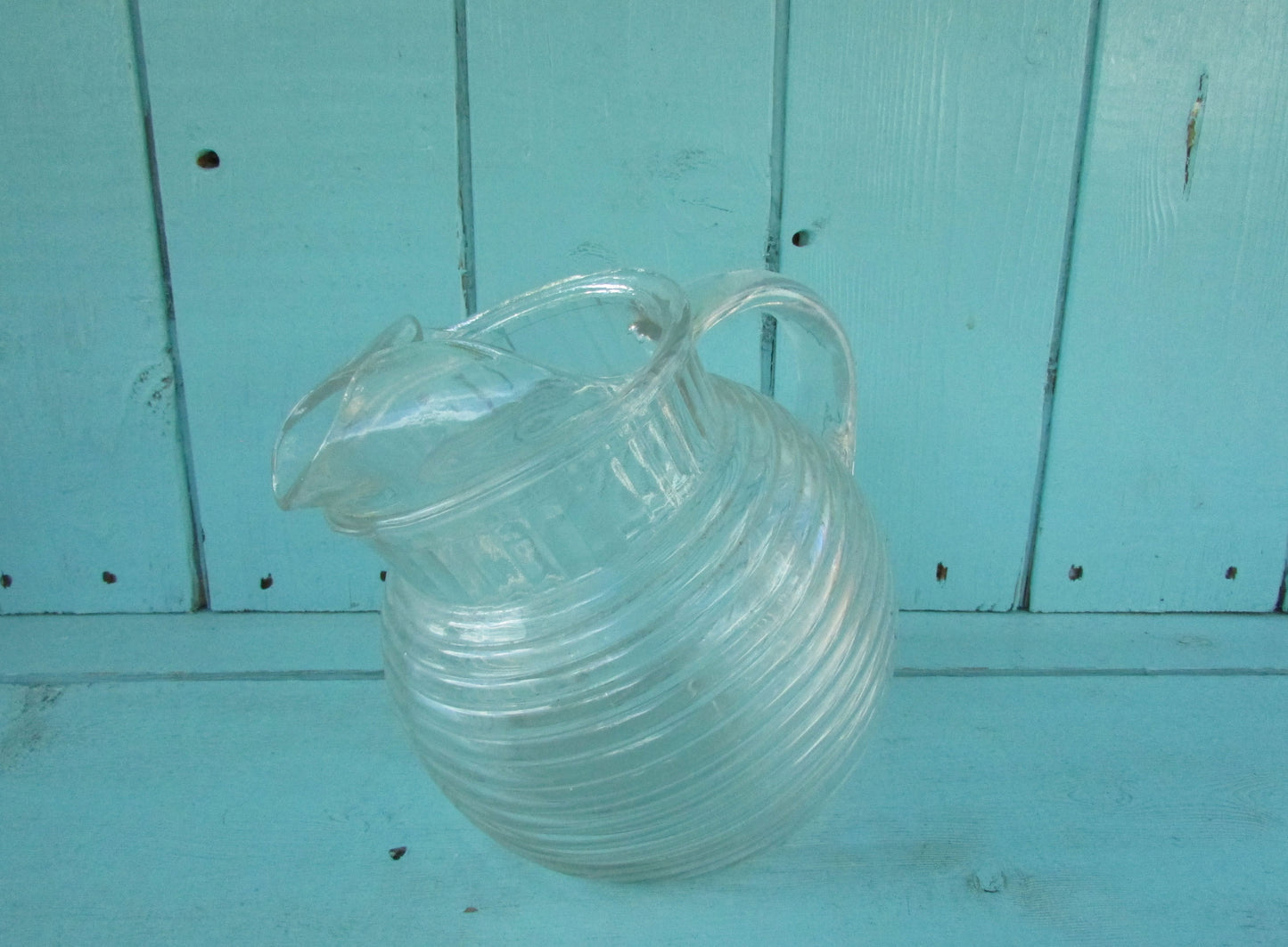1950s Anchor Hocking angled/tilted round glass water jug