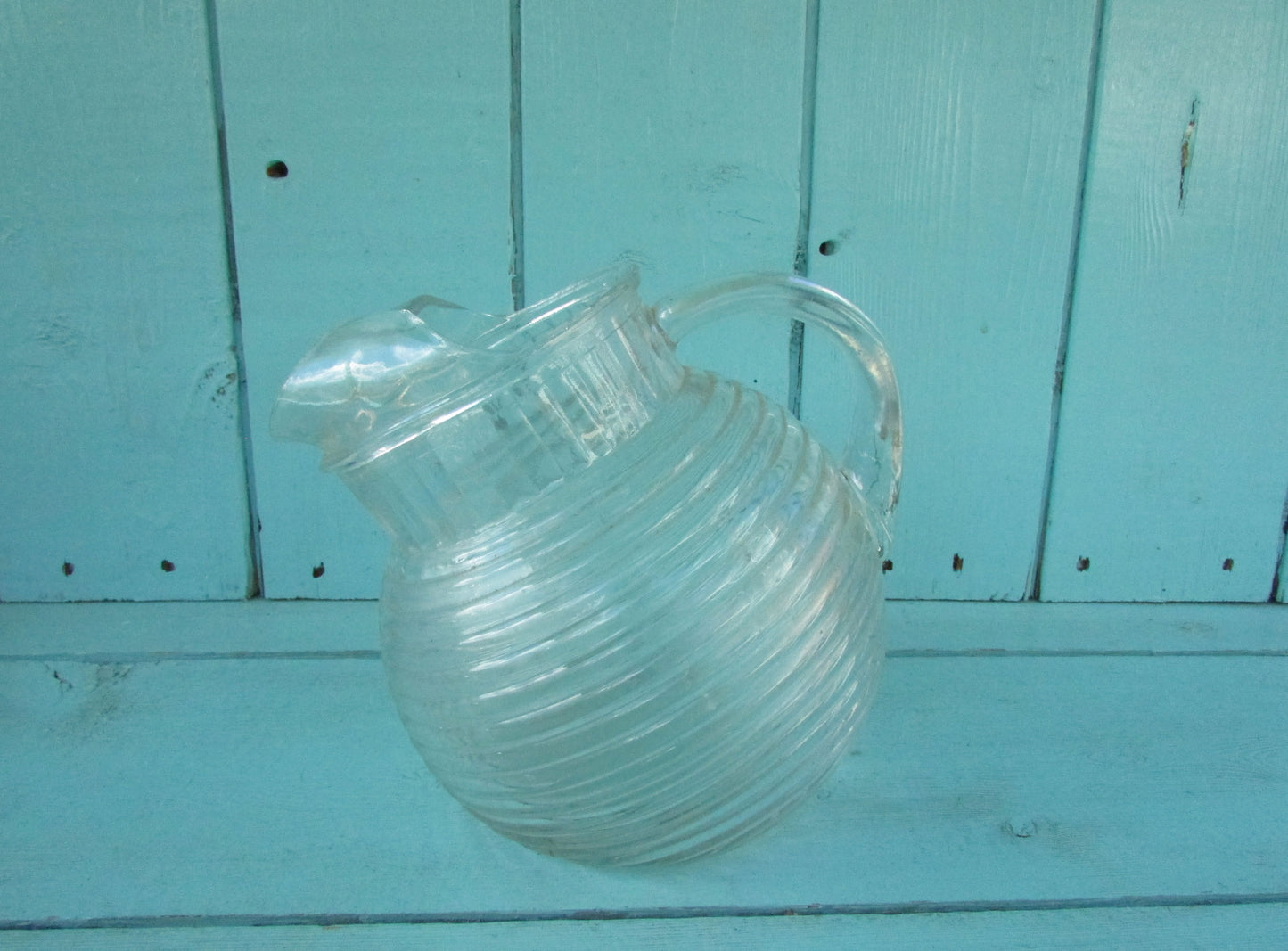 1950s Anchor Hocking angled/tilted round glass water jug
