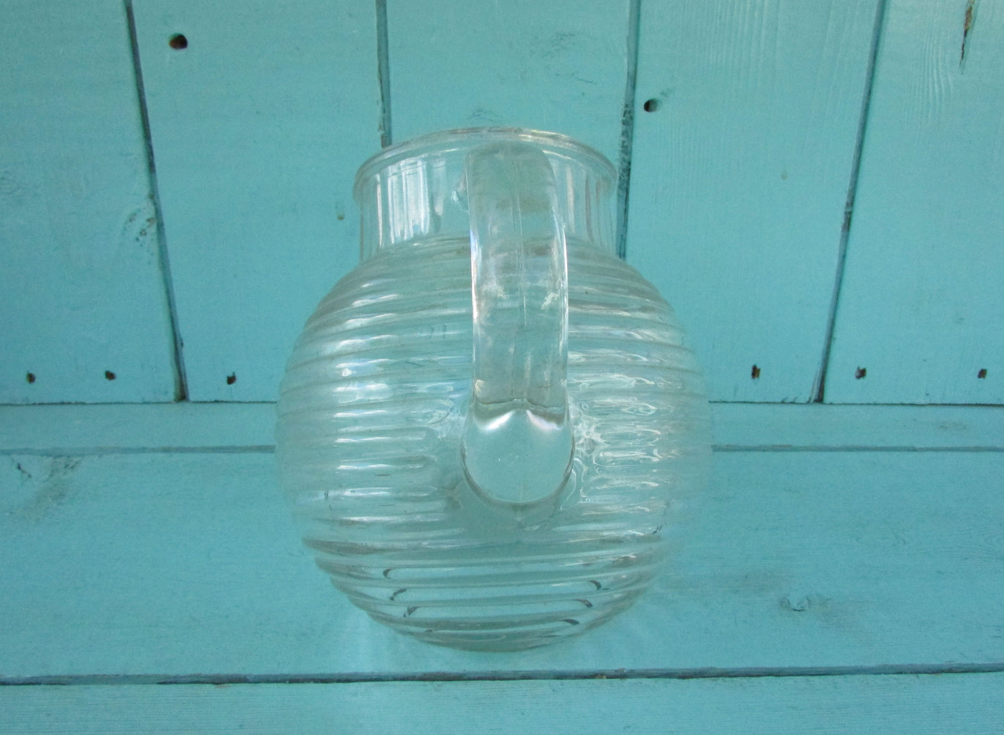 1950s Anchor Hocking angled/tilted round glass water jug