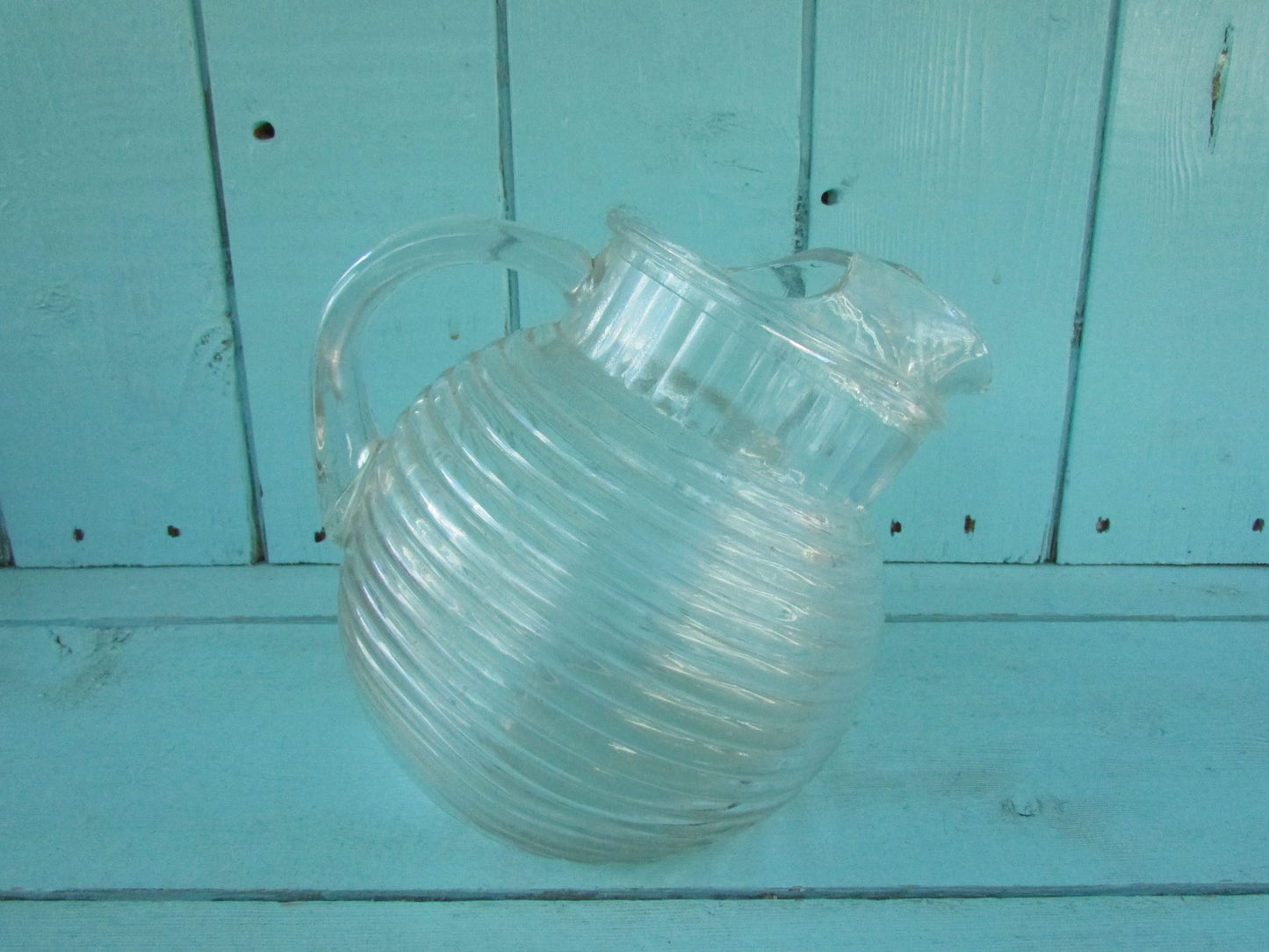 1950s Anchor Hocking angled/tilted round glass water jug