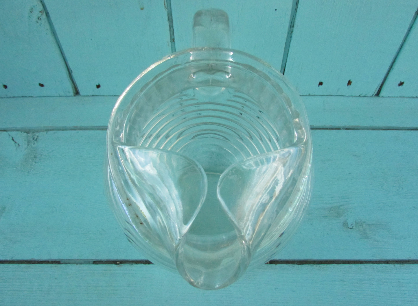 1950s Anchor Hocking angled/tilted round glass water jug