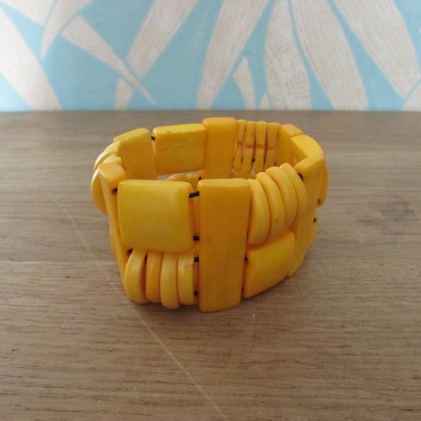 1970s butterscotch yellow geometric resin panel bracelet