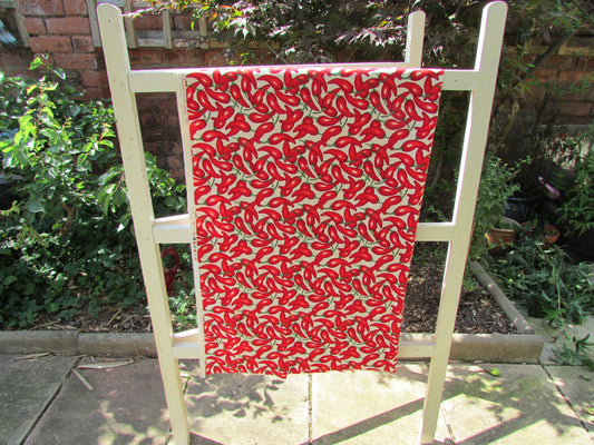 1990s Robert Kaufman Salsa Picante chili peppers on white fabric piece, 43" x 65"