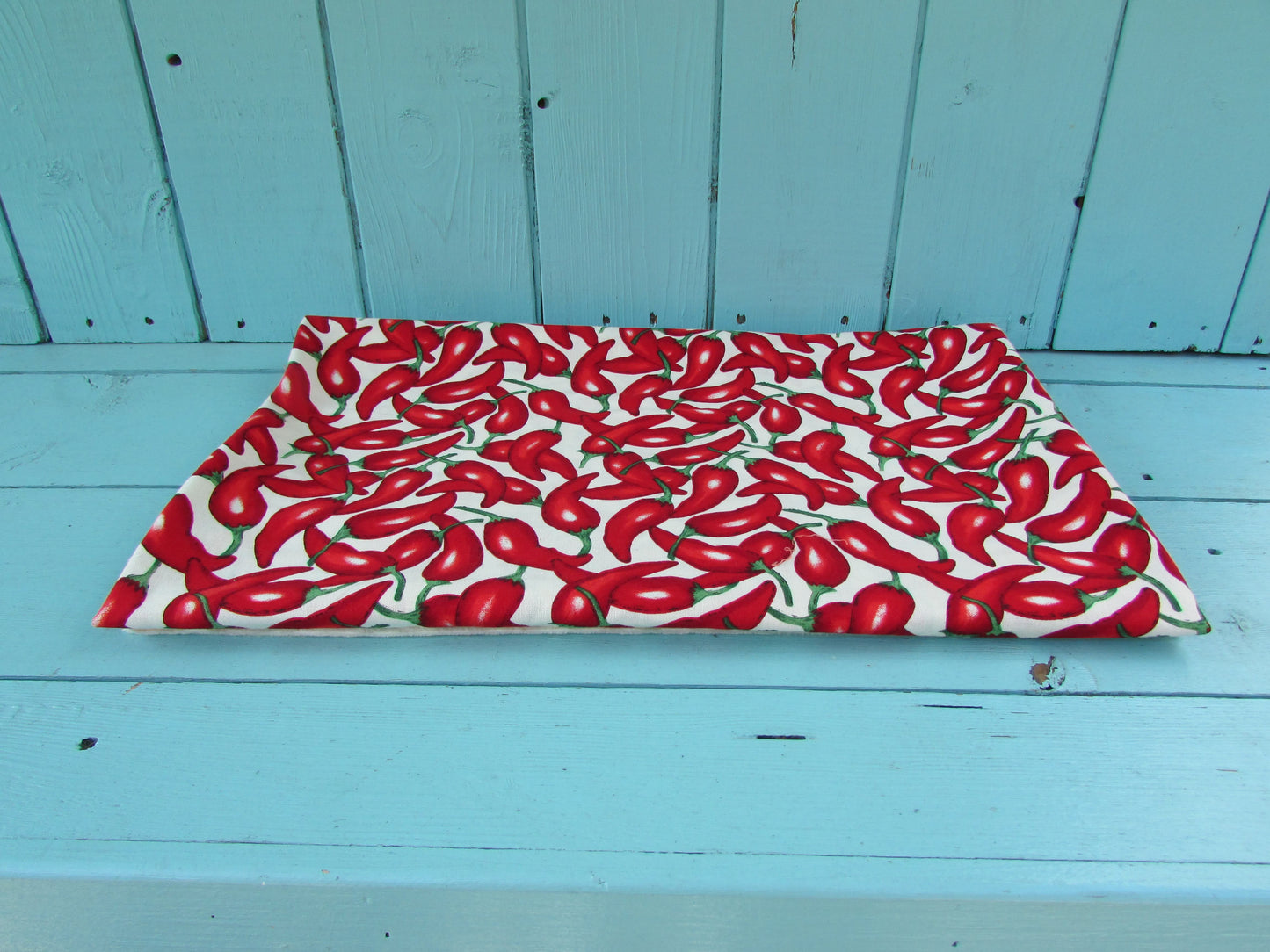 1990s Robert Kaufman Salsa Picante chili peppers on white fabric piece, 43" x 65"