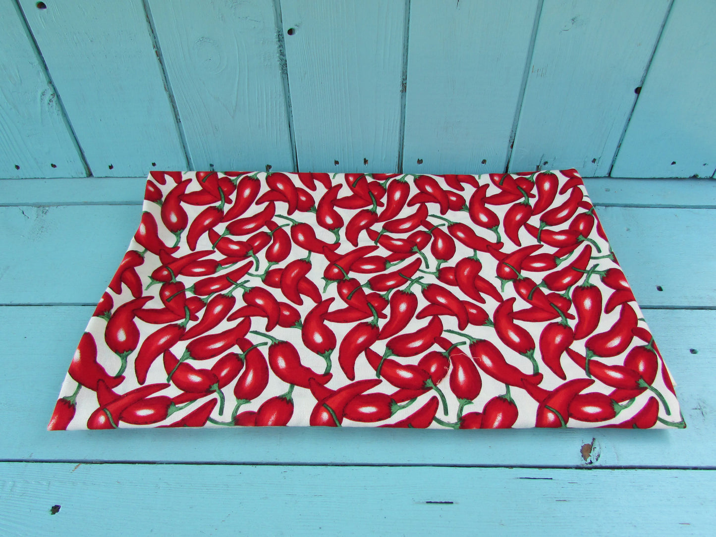 1990s Robert Kaufman Salsa Picante chili peppers on white fabric piece, 43" x 65"