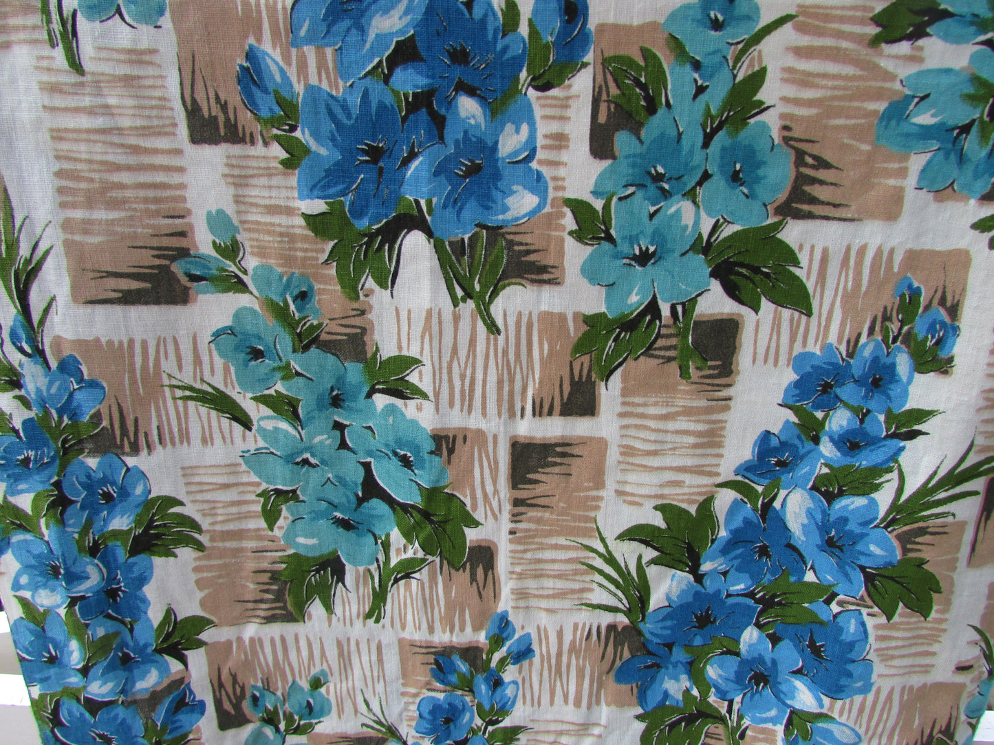 1950s/60s blue floral cotton dress fabric piece, 92" x 68" approx
