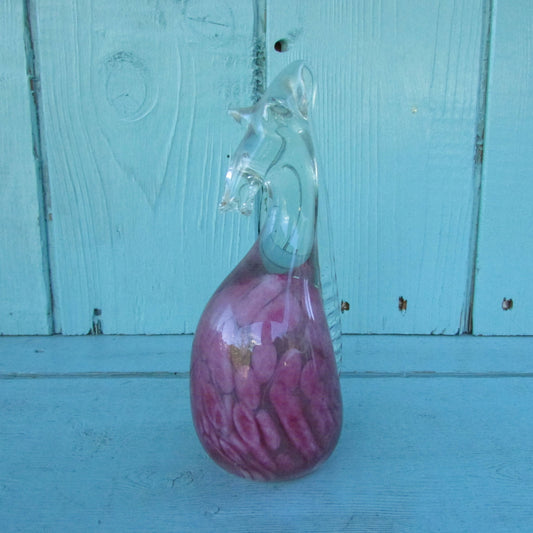 Vintage mottled pink art glass sea horse figurine/paperweight