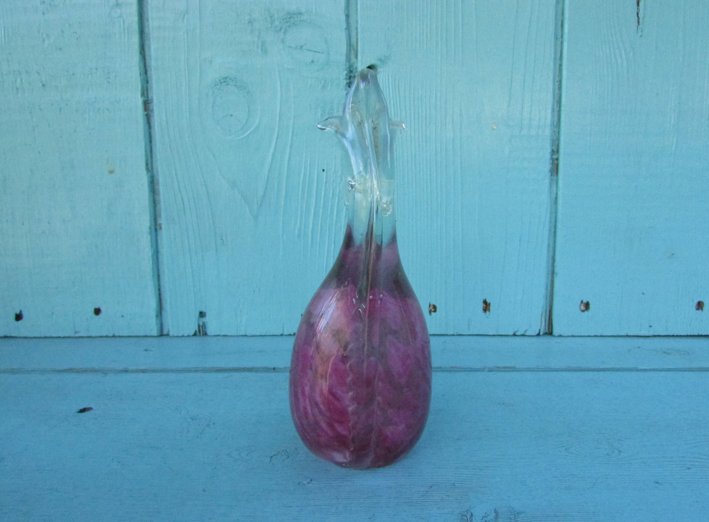 Vintage mottled pink art glass sea horse figurine/paperweight