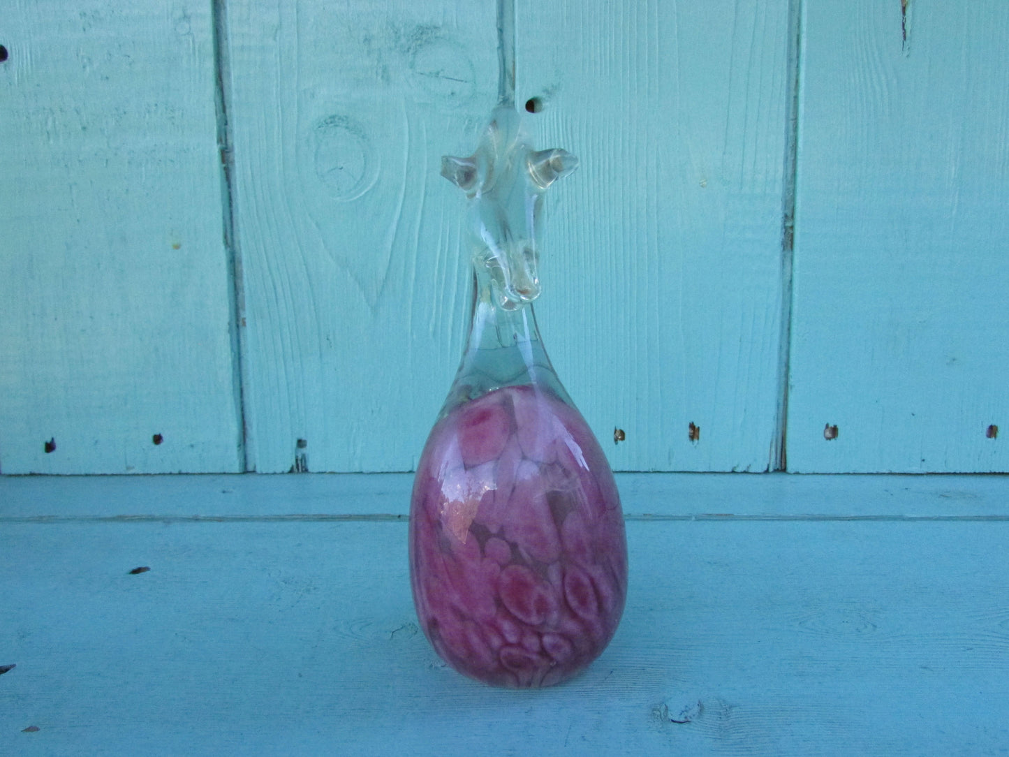 Vintage mottled pink art glass sea horse figurine/paperweight