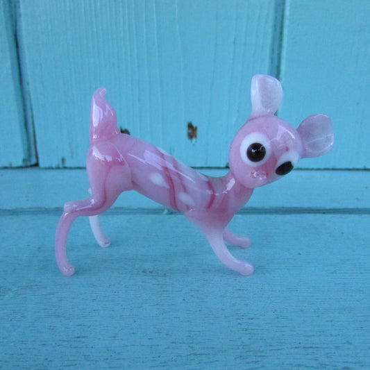 1960s streaked pink blown art glass fawn