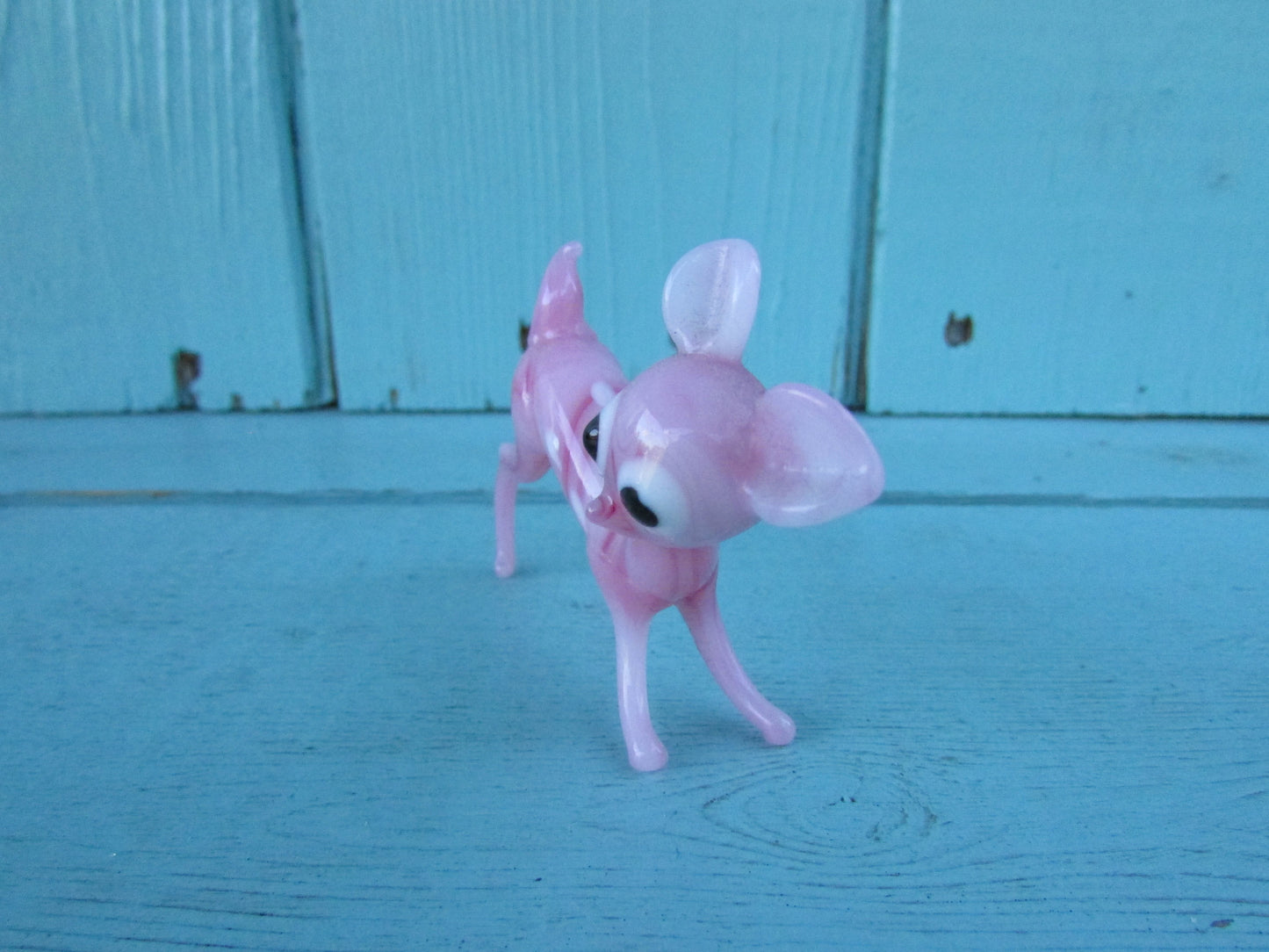 1960s streaked pink blown art glass fawn