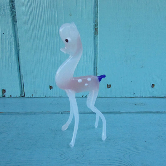 1960s Murano-style pink deer with contrast blue scut blown art glass figurine