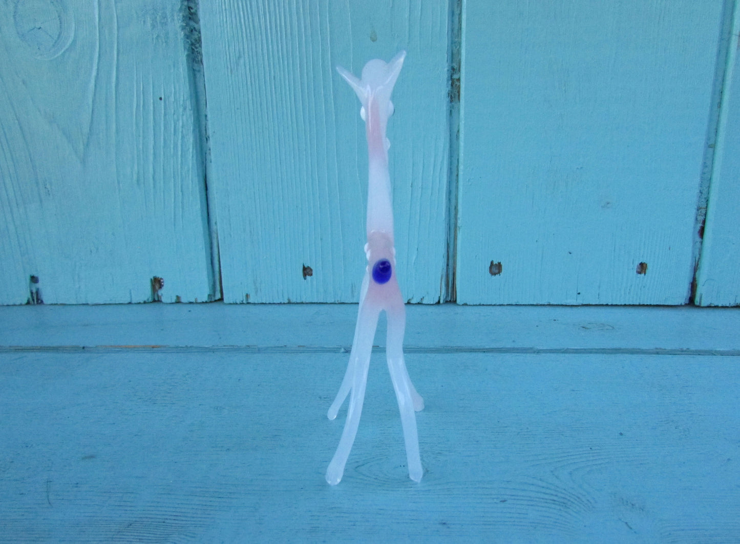 1960s Murano-style pink deer with contrast blue scut blown art glass figurine