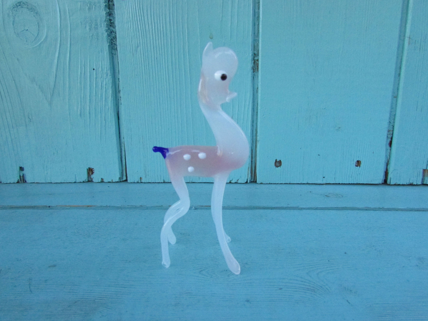1960s Murano-style pink deer with contrast blue scut blown art glass figurine