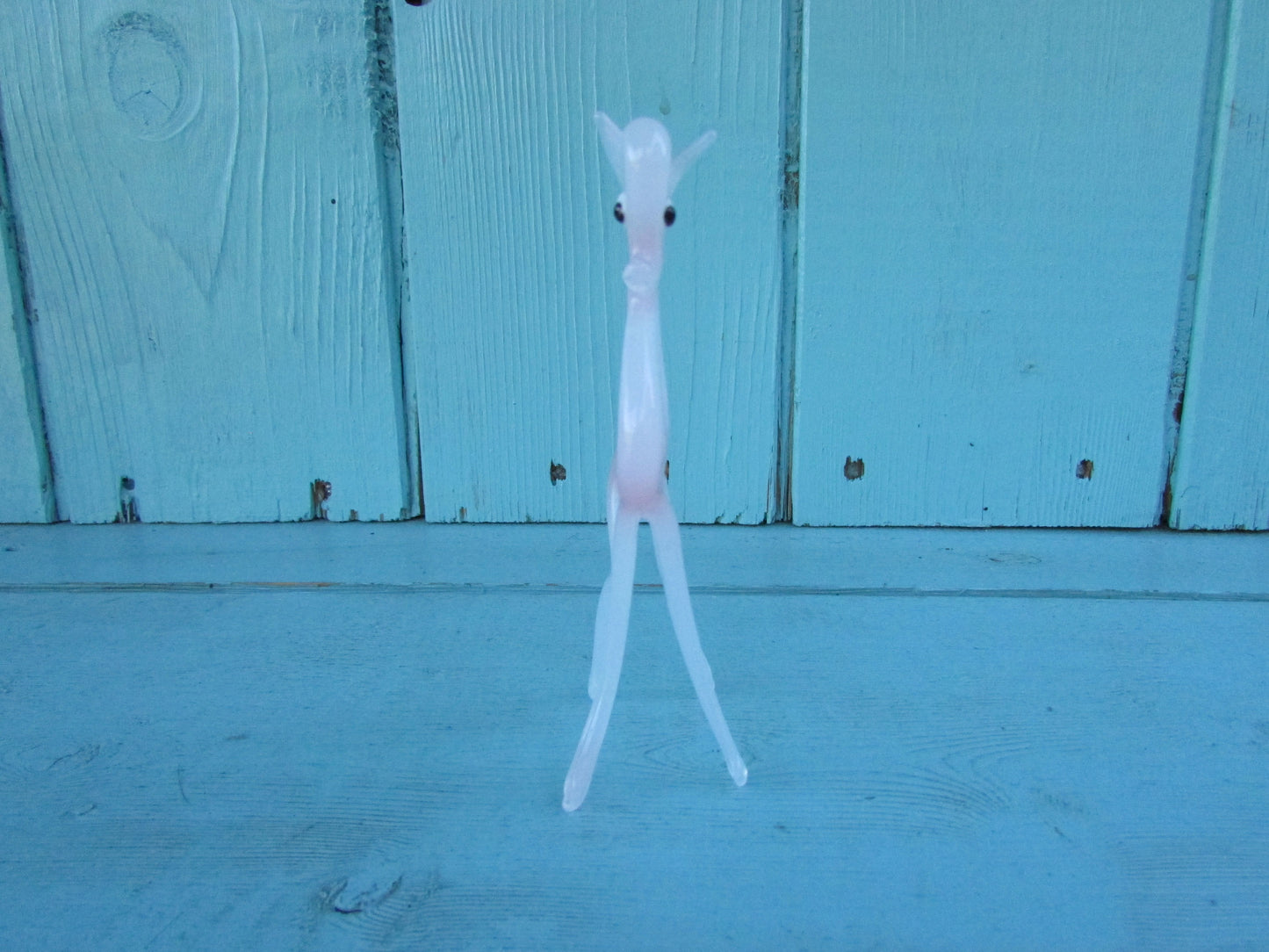 1960s Murano-style pink deer with contrast blue scut blown art glass figurine