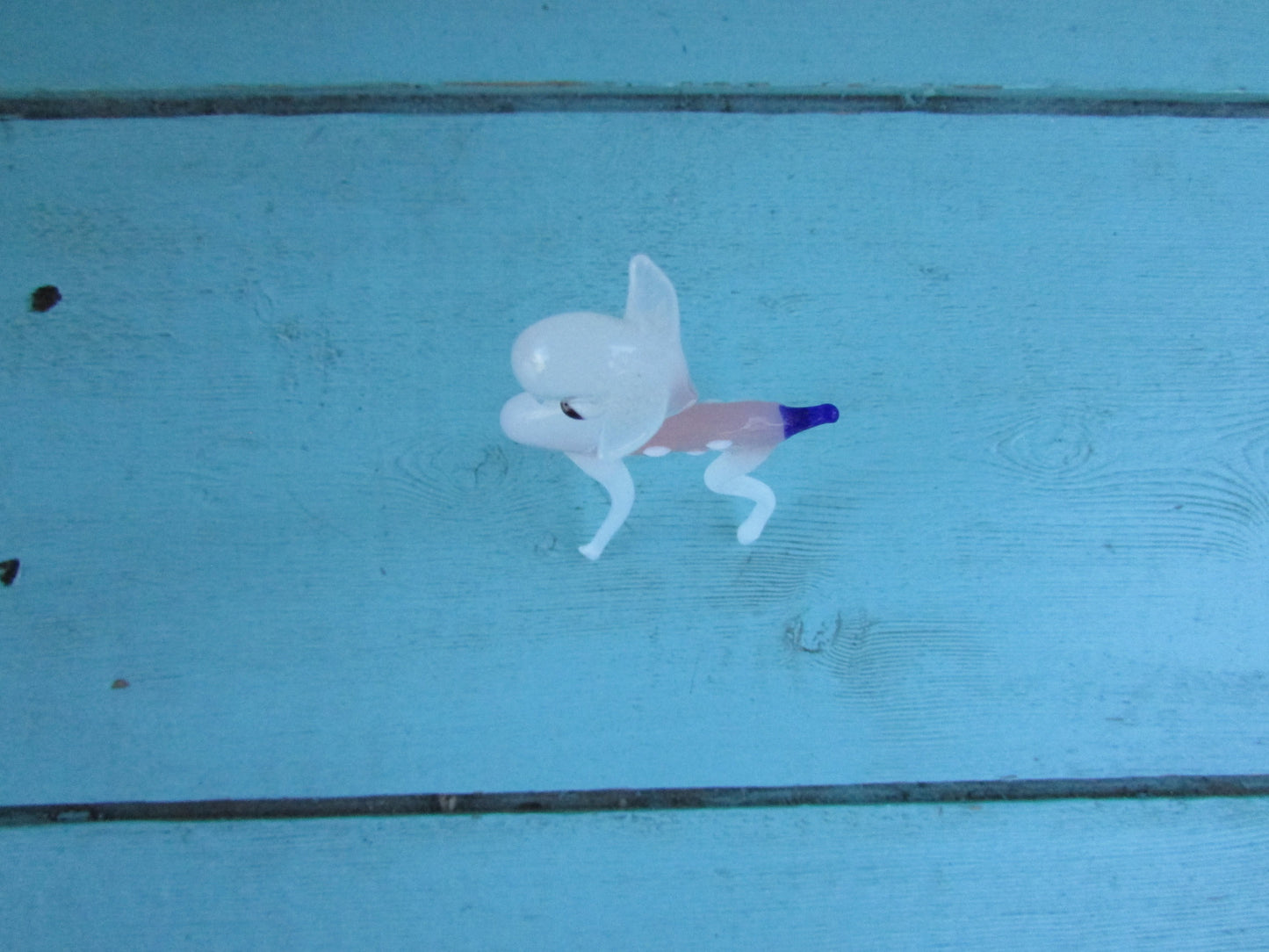 1960s Murano-style pink deer with contrast blue scut blown art glass figurine